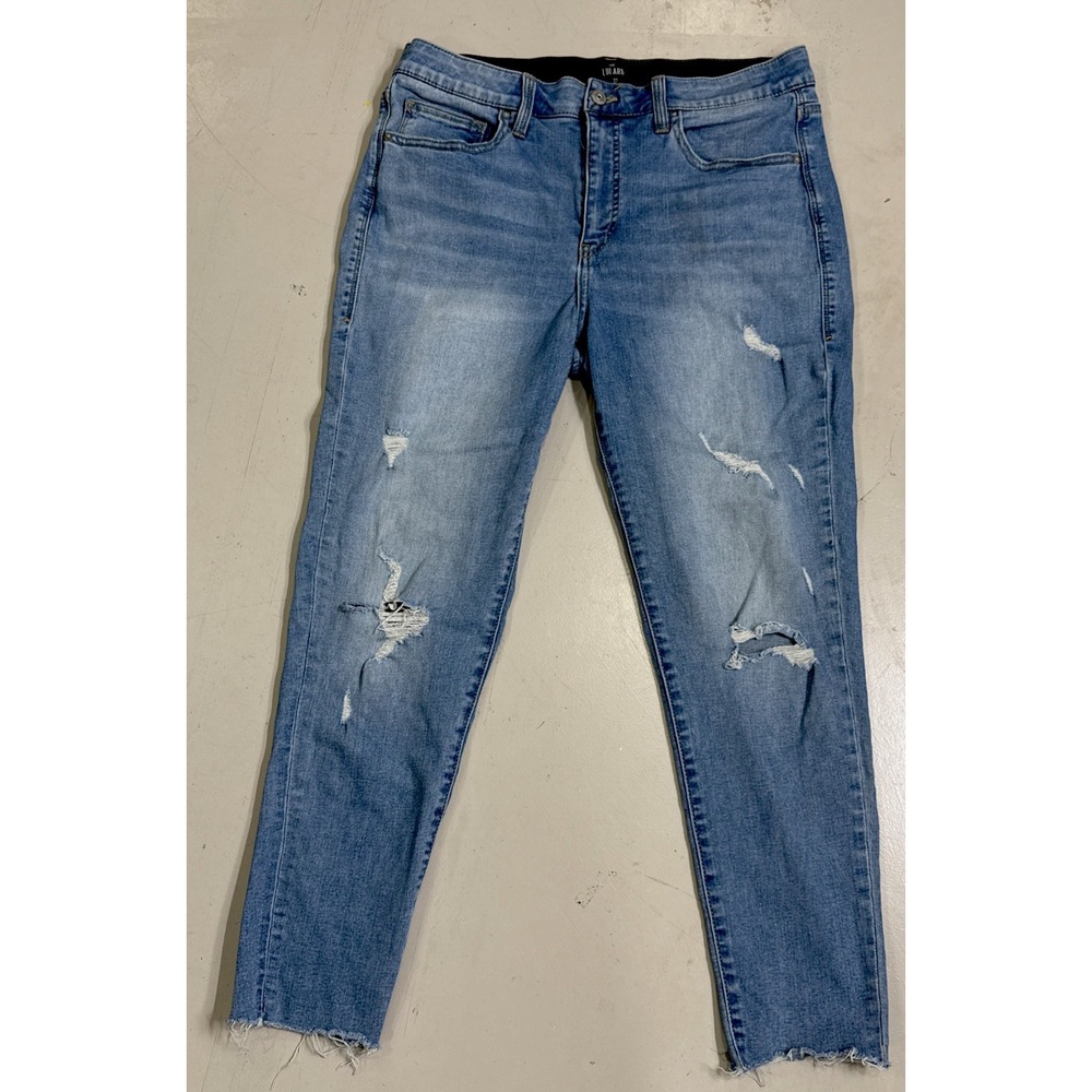 Lularoe Magic Waist Jeans Womens Sz 32 Blue Light Wash Wash Distressed Stretch